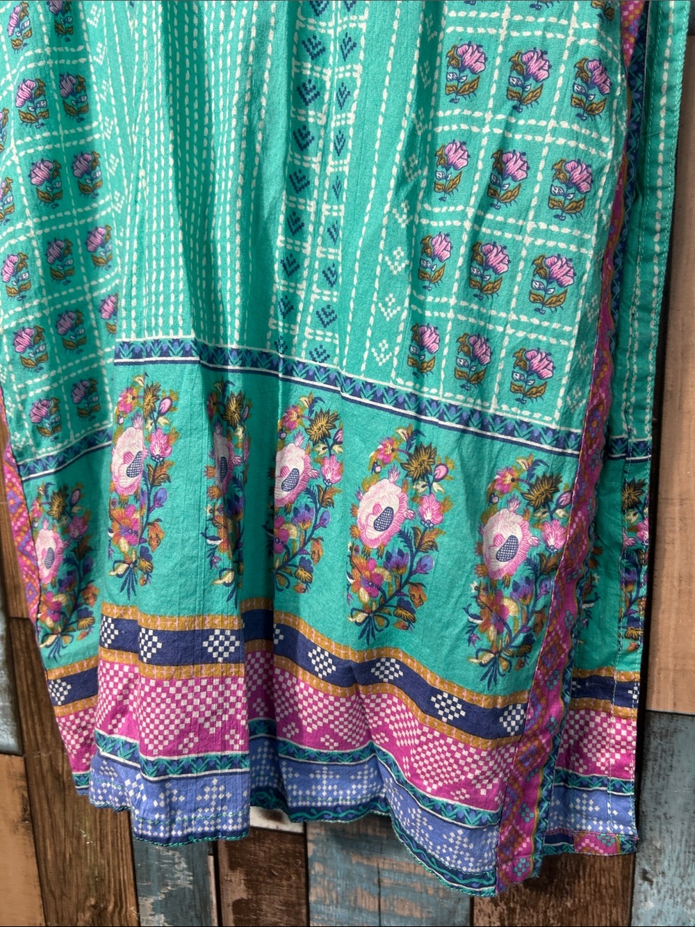 Turquoise Printed Long Sleeve Tunic Dress with Contrast Trim - Picture 9 of 16